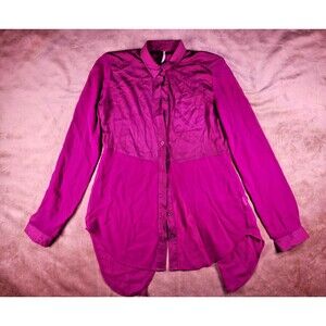Free People XS magenta Chiffon Button-Down Collared Long Sleeve Blouse